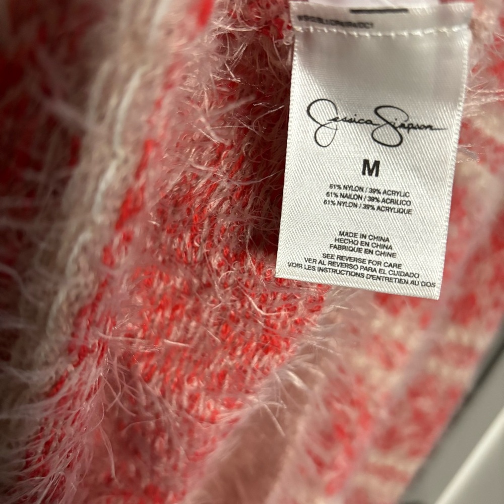 Jessica Simpson New Very Fuzzy Sweater Tunic M Deep Coral Ivory Plush - Picture 11 of 11